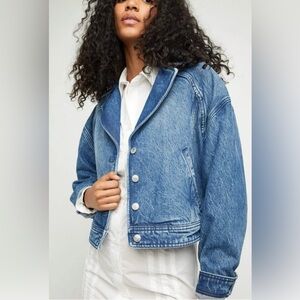 #412 Free People We The FreeDenim Jacket Now or Never Dark Wash Cropped  Medium